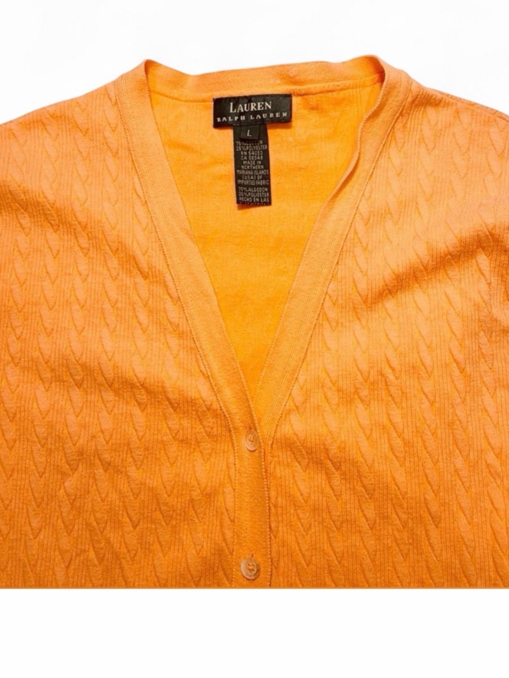 Lauren Ralph Lauren Women's Cable Knit 3/4 Sleeve V-Neck Cardigan Top Size Large - Picture 3 of 7